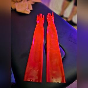 100% Latex Red Opera Length Gloves